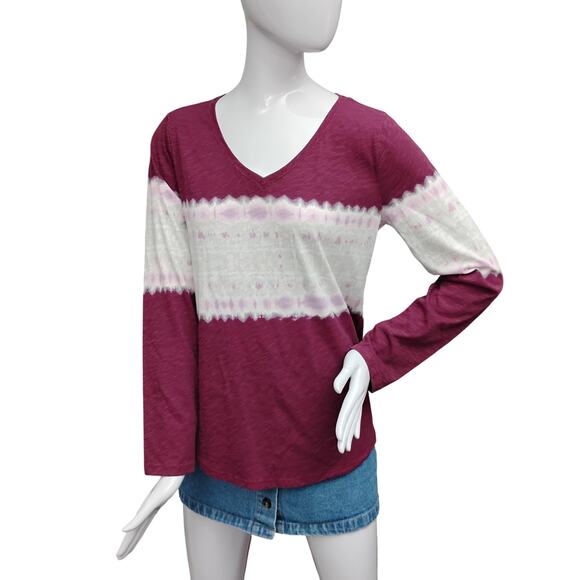 Sonoma The Everyday Tee Size Medium Burgundy Tie Dye Long Sleeve V Neck - Picture 1 of 7